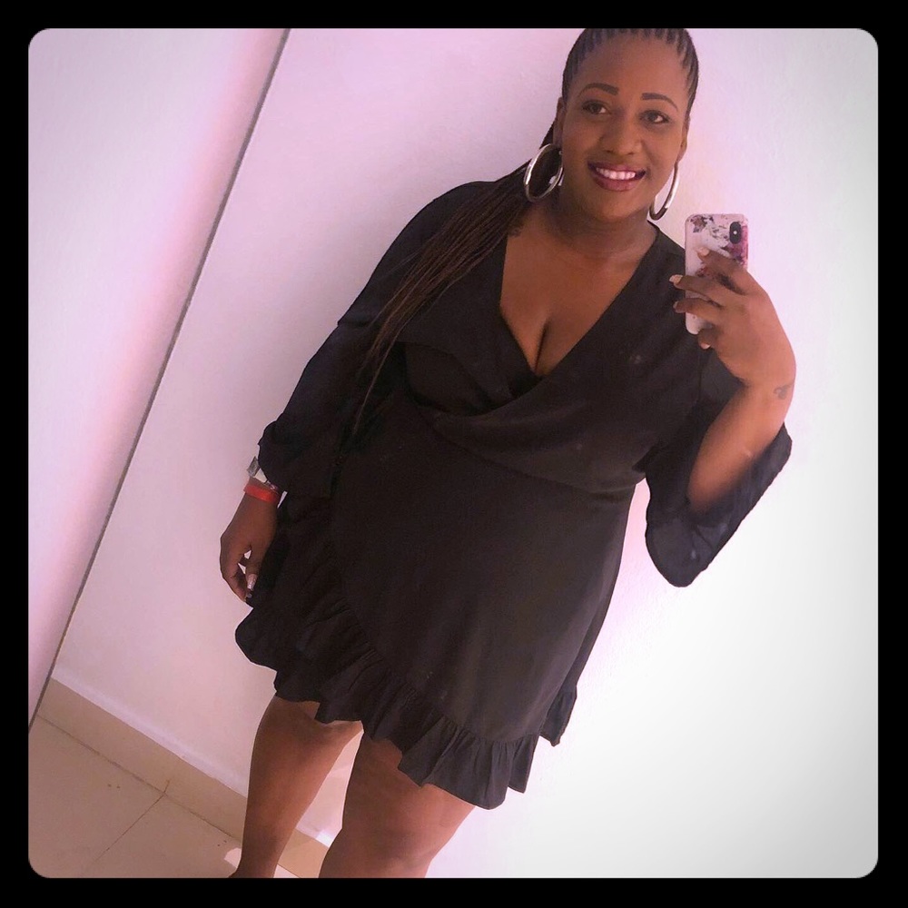 Asos Curve faux wrap little black dress